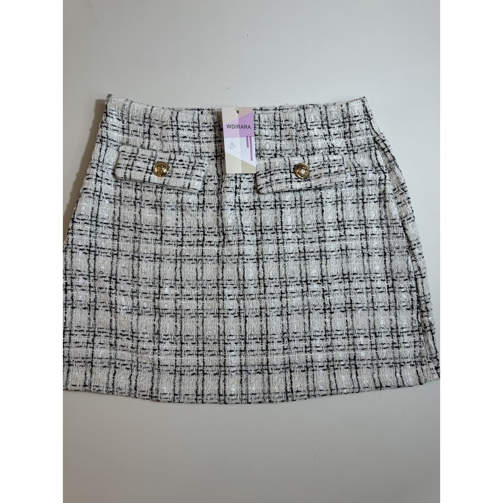 WDIRARA Women's Mid Waist Above Knee Casual Plaid Mini Skirt Size XL‎